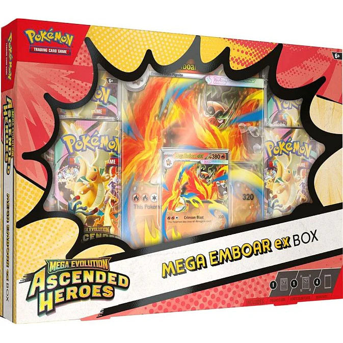 Pokémon Ascended Heroes EX Box Collection med 4 booster packs och slumpmässigt promokort - Emboar