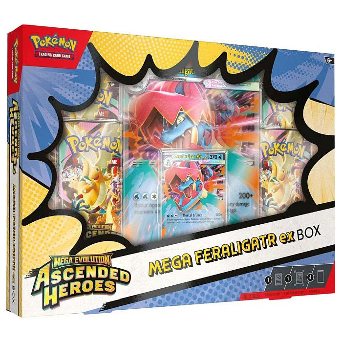 Pokémon Ascended Heroes EX Box Collection med 4 booster packs och slumpmässigt promokort - Feraligatr
