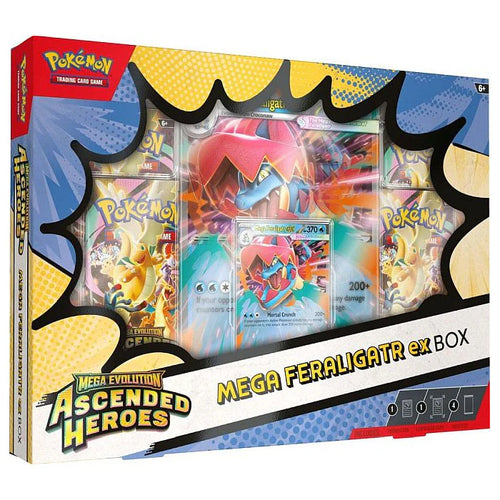 Pokémon Ascended Heroes EX Box Collection med 4 booster packs och slumpmässigt promokort - Feraligatr