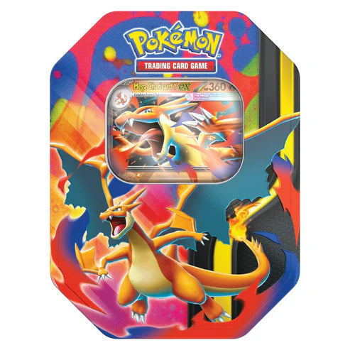 Mega Charizard ex Tin – Pokémon TCG tin med Mega Charizard-motiv, perfekt för samlare