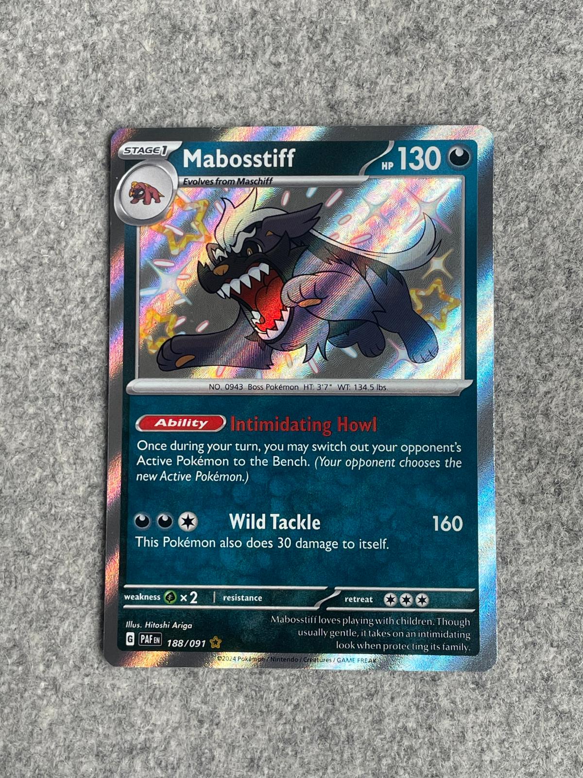 Mabosstiff PAF 188/091 är ett Pokémon-kort från setet Paldean Fates.