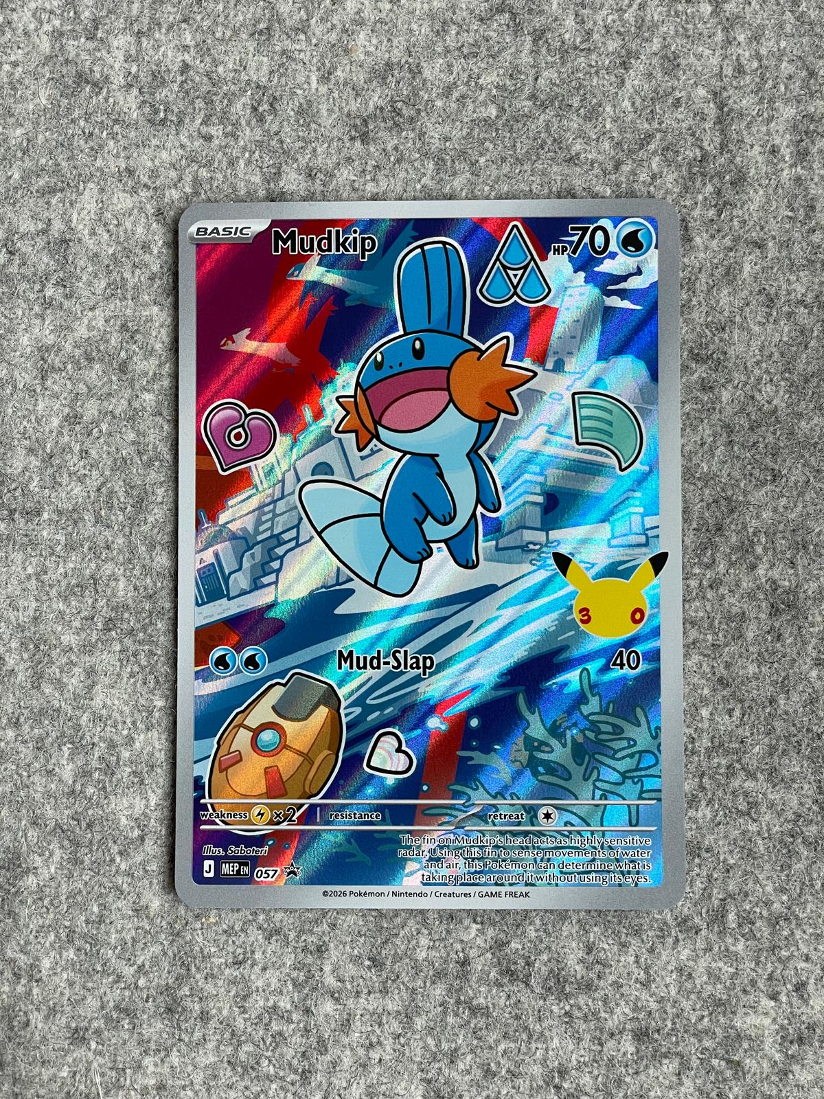 Mudkip MEP 057 är ett Pokémon-kort från First Partner Collection-serien och ett eftertraktat Promo-kort för samlare.