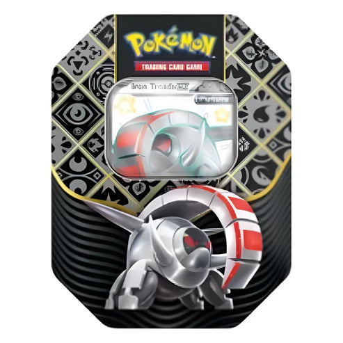 Pokémon TCG Paldean Fates Tin med Iron Treads foil-promokort och 4 booster packs – Card Mountain
