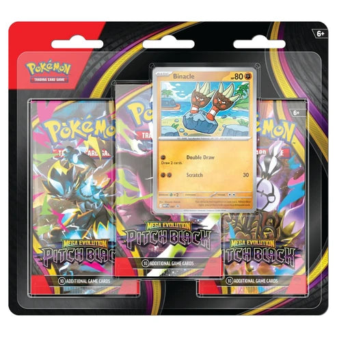 Pokémon TCG: Mega Evolution Pitch Black 3-Pack Blister – framsida av förpackning