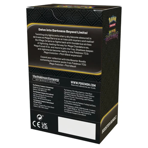 Pokémon TCG: Mega Evolution Pitch Black Booster Bundle – 6 booster packs, baksida av förpackning