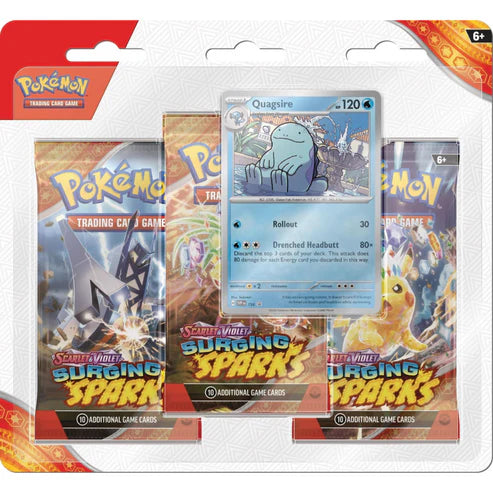 Surging Sparks 3-Pack Blister – Pokémon TCG Scarlet & Violet booster blister med slumpmässigt promokort Quagsire