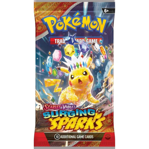 Surging Sparks Booster Pack – Pokémon TCG booster med 10 kort, Basic Energy och kodkort
