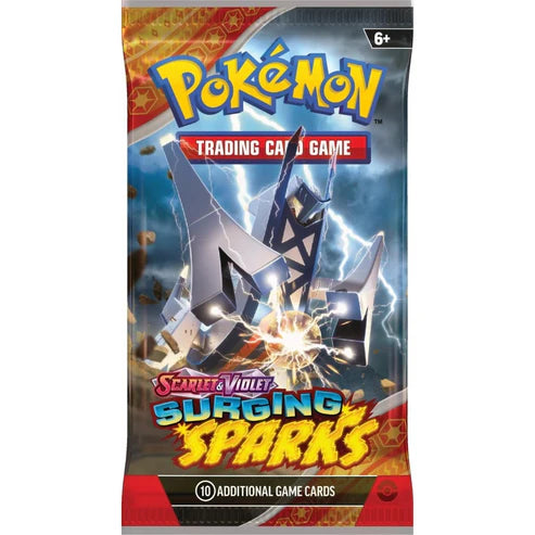Surging Sparks Booster Pack – Pokémon TCG booster med 10 kort, Basic Energy och kodkort