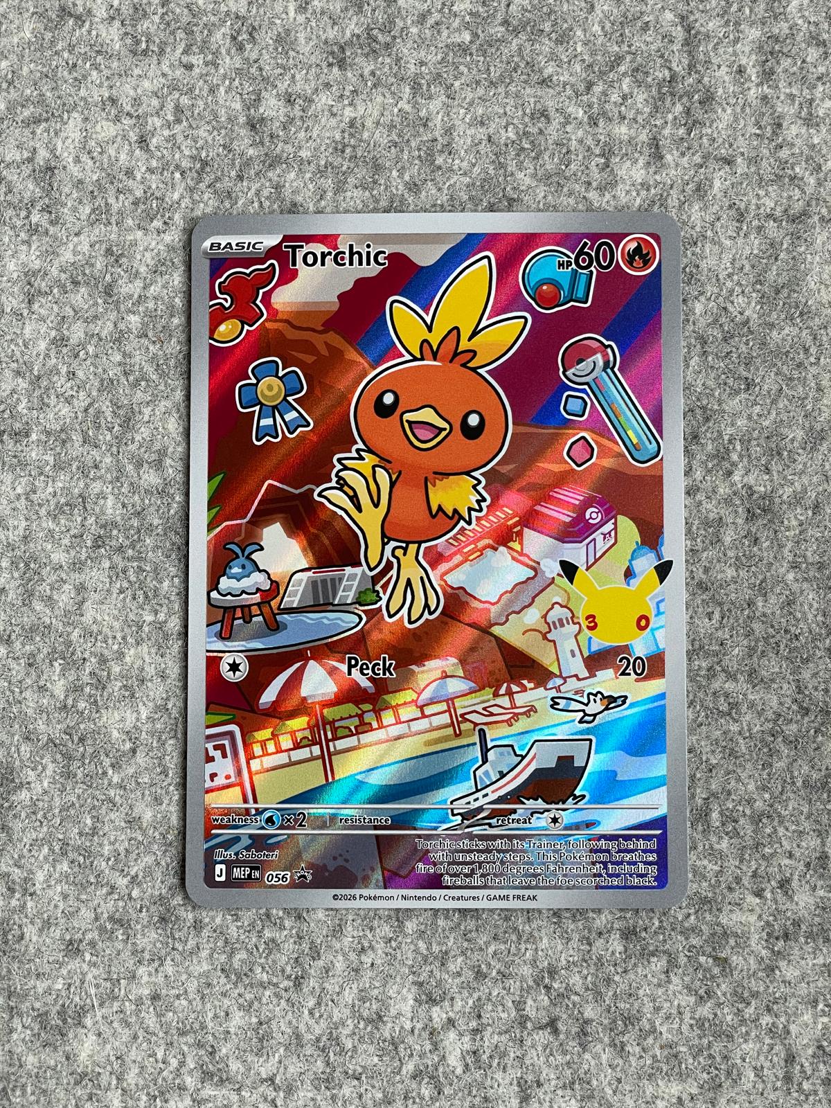 Torchic MEP 056 är ett Pokémon-kort från First Partner Collection-serien och ett eftertraktat Promo-kort för samlare.